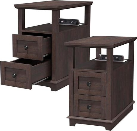 Narrow End Table with Flip Top Charging Station and 2 Drawers