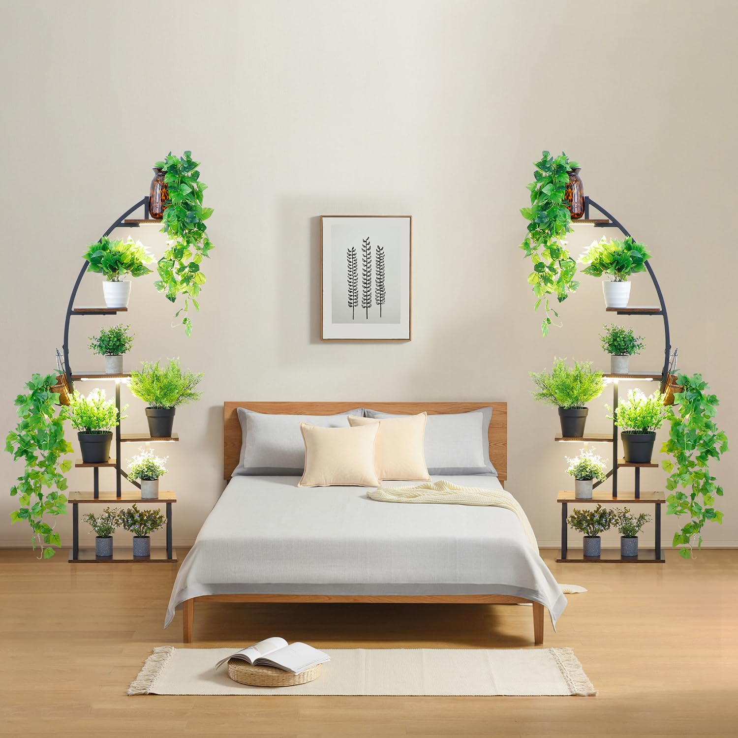2 Pack Plant Stand Indoor with Growing Light, 7 Tier Tall Metal, Half Moon Shape Large Plant Shelf