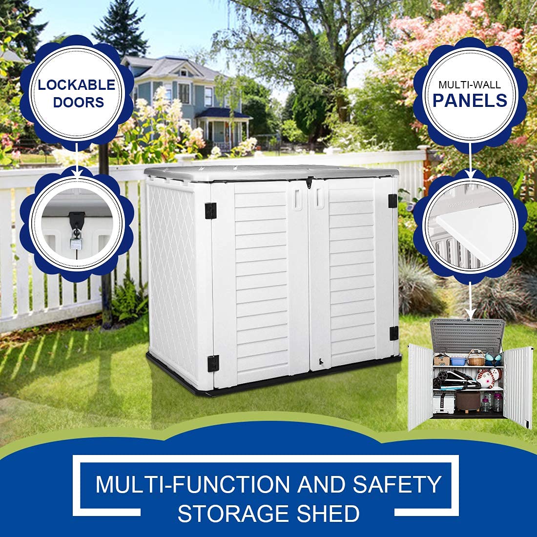 Outdoor Storage Cabinet Waterproof, Resin Vertical Outdoor Storage Shed