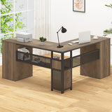 Large L Shaped Home Office Desk with Drawers, Rustic L-shaped Computer Desk