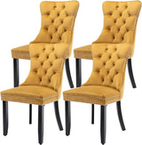 Tufted Dining Chairs Set of 4, Velvet Upholstered Dining Chairs with Nailhead Back and Ring Pull Trim