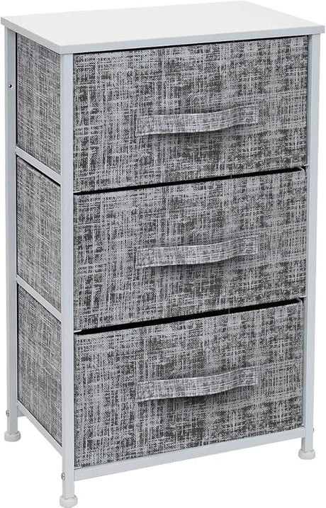 Nightstand with 2 Drawers - Bedside Furniture End Table Night Stand - Steel Frame, Wood Top & Easy Pull Modern Print Fabric Bins - Small Dresser & Chest for Home, Bedroom Accessories & Office