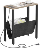 Narrow Side Table with Charging Station, Small End Table