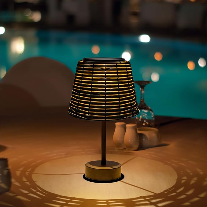 Solar Table Lamps for Outside,Handmade Rattan Woven LED