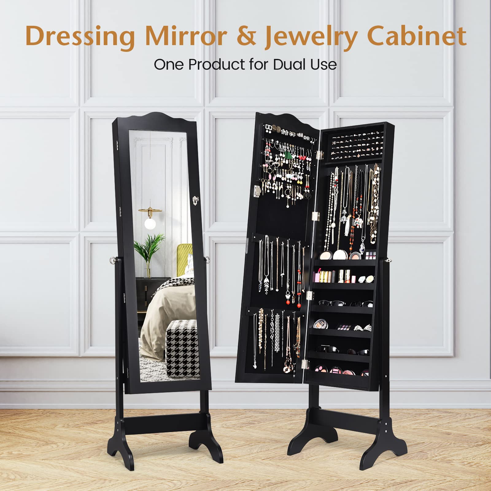 4-Angle Tilting Mirror Jewelry Cabinet with Full-Length Mirror