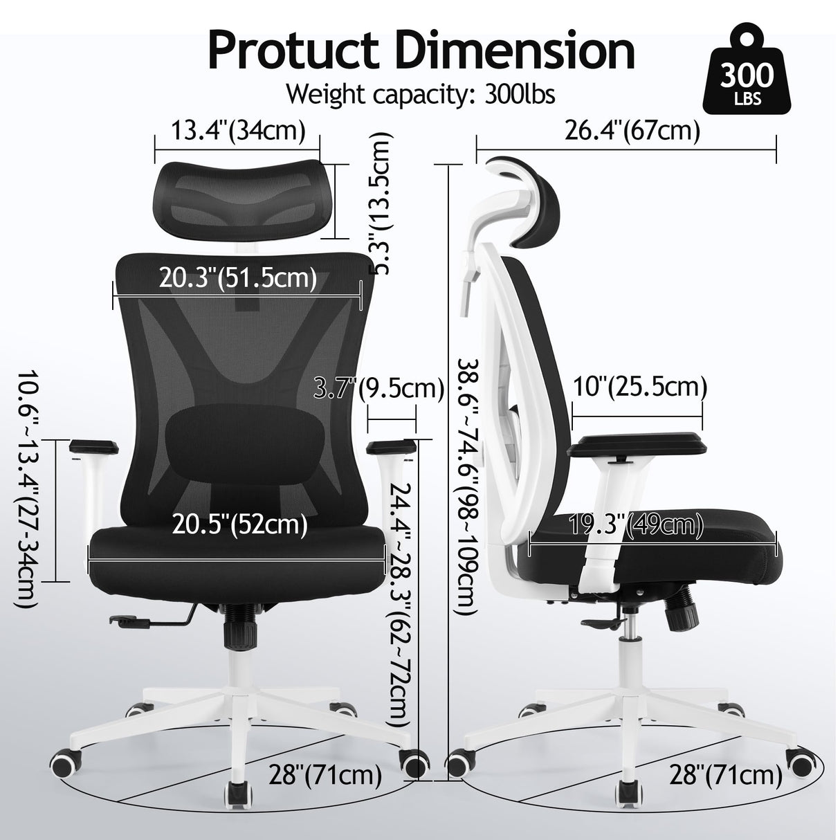 Ergonomic Office Chair, Rolling Swivel Executive Desk Chair, Breathable Mesh Gaming