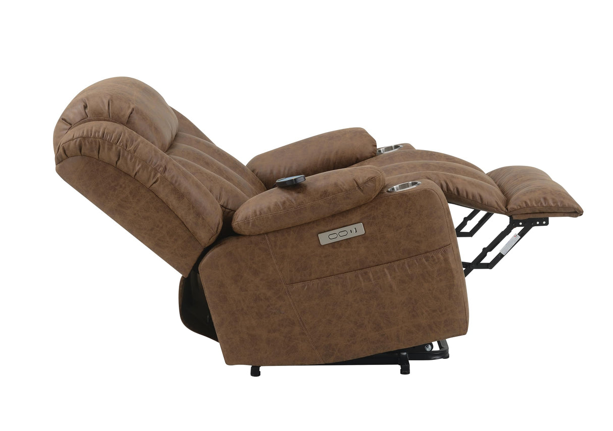 Omarion Faux Leather Power Recliner with Lift/Heating and Massage in Brown