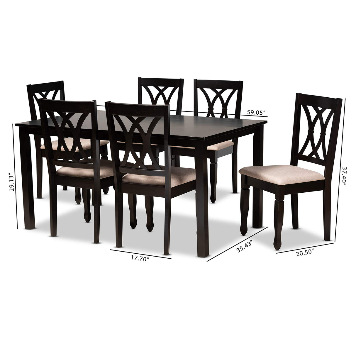 a Dining Set and Dining Set Sand Fabric Upholstered Espresso Brown Finished Wood