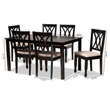 a Dining Set and Dining Set Sand Fabric Upholstered Espresso Brown Finished Wood