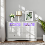 6 Drawer Dresser, White Dressers for Bedroom Chest of Drawers Dresser with LED Lights,