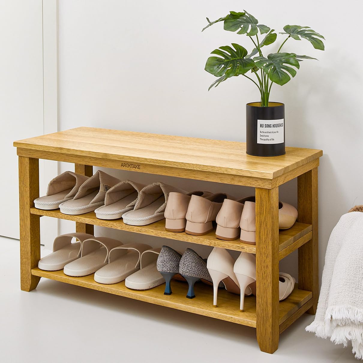 Shoe Rack Bench, 2-Tier Wood Heavy Duty Shoe Organizer Shelf for Entryway