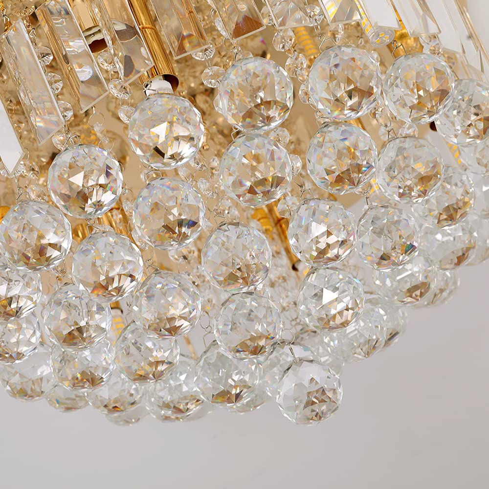 Mini Crystal Chandelier Ceiling Light,Flush Mount Modern Round K9 Crystal Raindrop