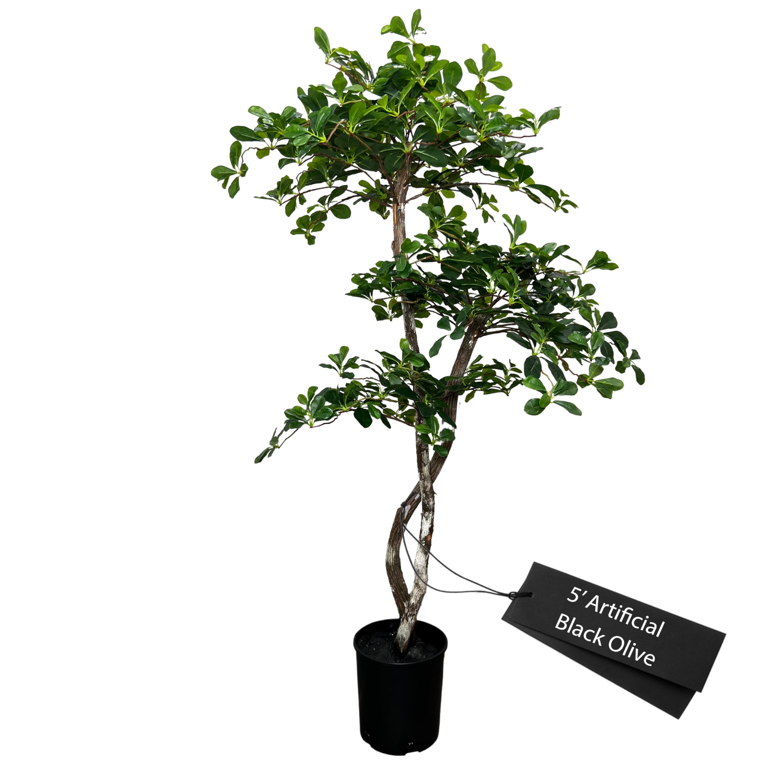 Handmade 5ft 3-Tier Black Olive Leaf Artificial Tree with Ethically Sourced Real Wood