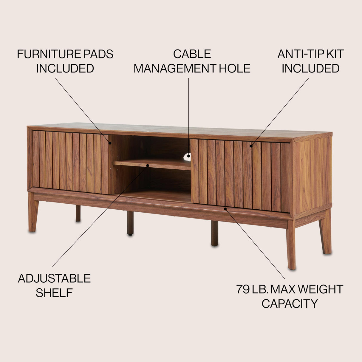 JONATHAN Y TVS1000B Gennaro 58 in. Farmhouse 3-Storage Sliding Door TV Stand Fits TVs up to 65 in. with Cable Management, Walnut Entertainment Center with Storage for Living Room, Bedroom