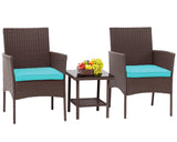 3 Piece Outdoor Furniture Set Patio Brown Wicker Chairs Furniture Bistro Conversation