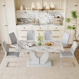 Modern 7-Piece Dining Set - 63" Faux Marble Table with 6 Upholstered Chairs