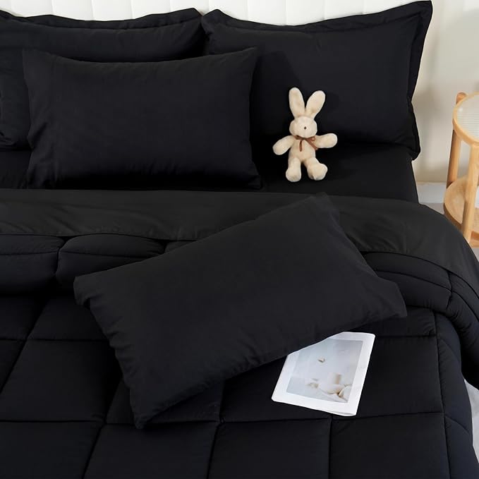 Queen Comforter Set, 7 Pieces Bedding Sets Queen Pink, All Season Down Alternative Bed in a Bag Queen