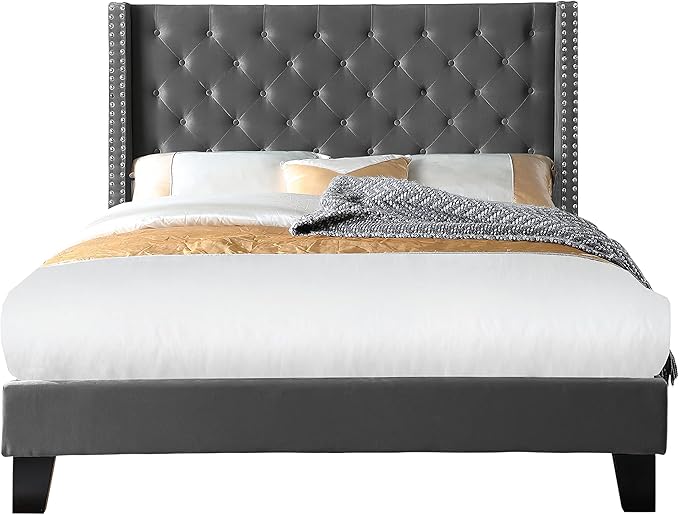 Modern Chic Tufted Platform Wingback Bed Frame with Reinforced Corner Blocked