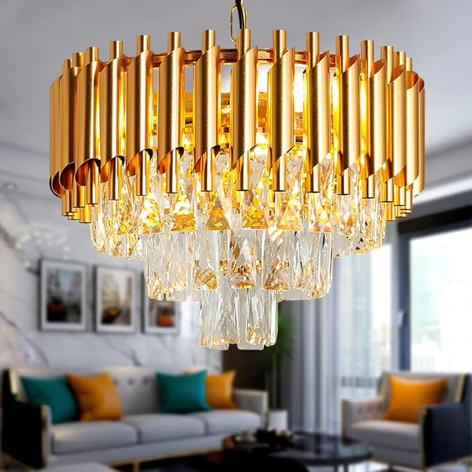 Modern K9 Crystal Pendant Lighting,Round Gold Crystal Chandelier Contemporary Luxury