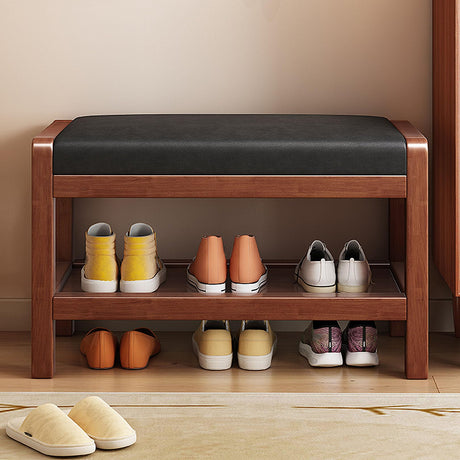 Shoe Rack Bench with Storage, Wood Storage Bench with PU Leather Cushioned Seat