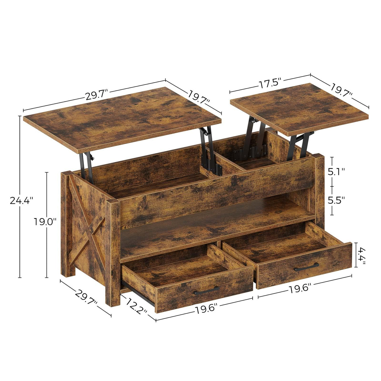 Coffee Table, 47.2" Lift Top Coffee Table with 2 Storage Drawers and Hidden Compartment