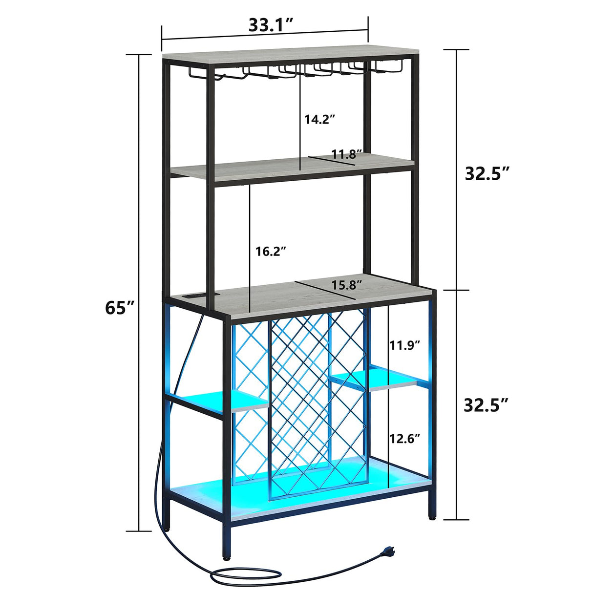 Wine Cabinet with Power Outlets & LED Lights, 5-Tier Industrial Wine Bar Cabinet