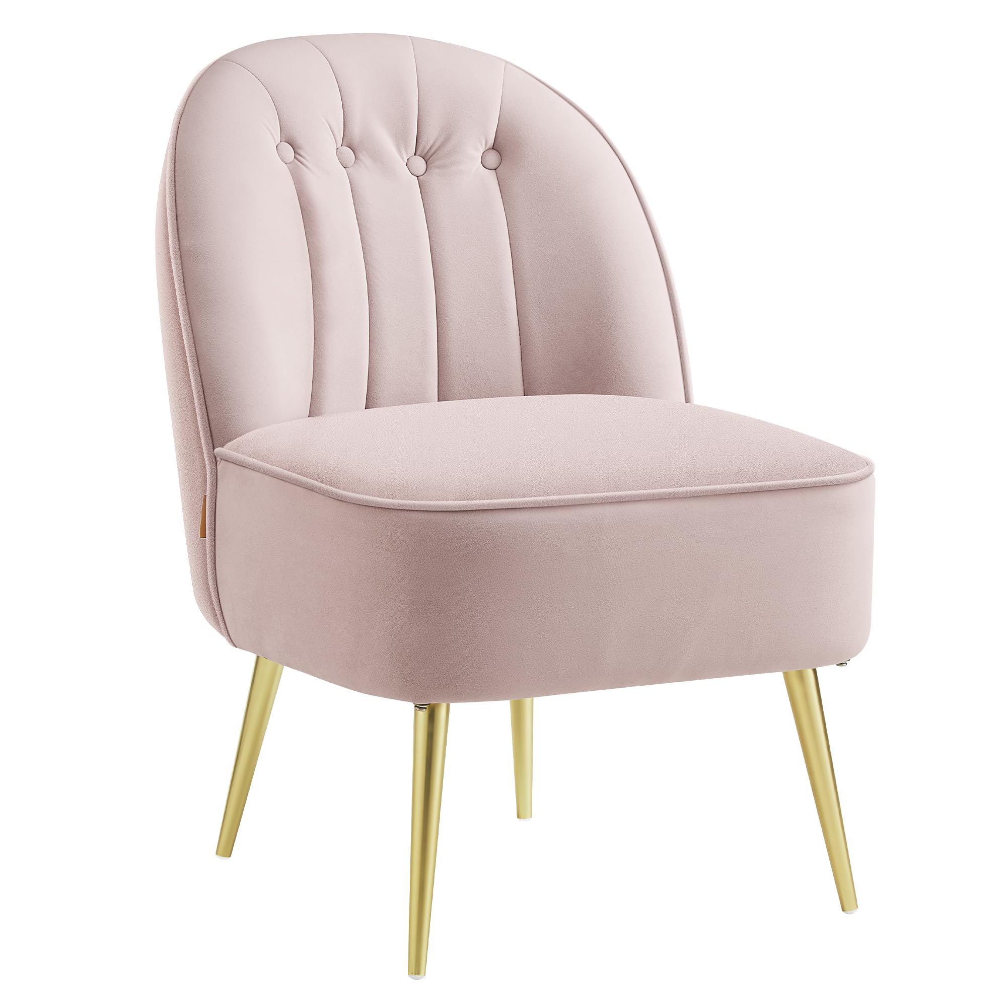 Accent Chair, Velvet Vanity Chair with Metal Legs, Shell-Shaped Back, Wide Seat, Luxury Style, Comfy Chair for Living Room, Bedroom, Makeup Room, Office, Jelly Pink ULAC017R01