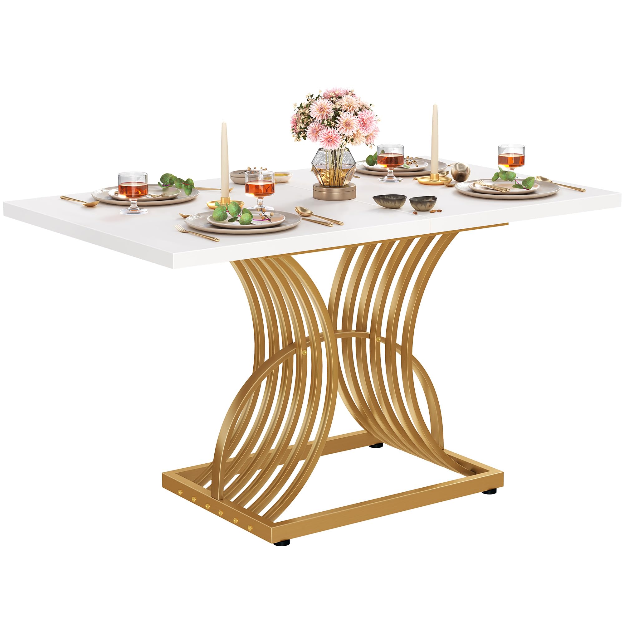 47-Inch Modern Rectangular Dining Table for 4 - White & Gold