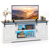 LED TV Stand for 65” TVs, Sliding Barn Door Entertainment Center with Lights