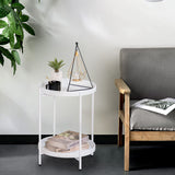 Folding End Table 2-Tier Metal Round Side Table with Removable Tray for Living Room