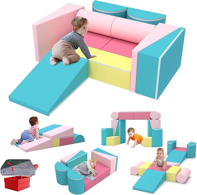 Kids Couch, 12PCS Modular Kids Play Couch with Blanket, Toddler Couch for Playroom