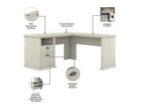 Yorktown 60-Inch L-Shaped Desk with Storage, Linen White Oak