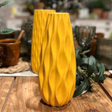 Iconic Scandi Ripple Vases, Set of 2, Bold Pop Yellow, Smooth Glazed