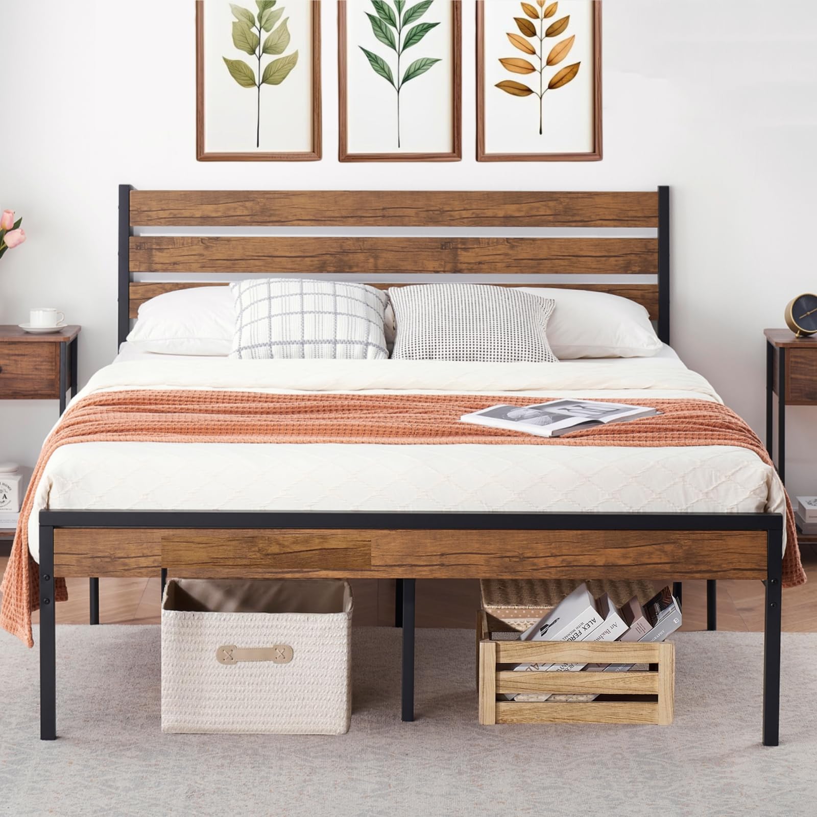 Full Size Bed Frame Platform with Headboard and Footboard