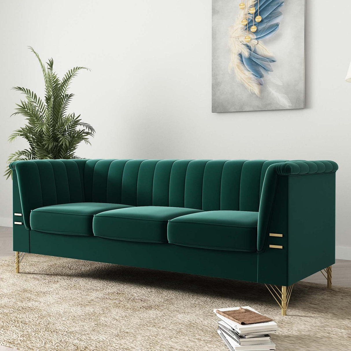 Green Velvet Couch Sofa, Tomkate 83" Mid-Century Modern Sofa Tufted Chesterfield