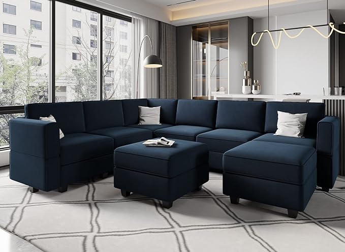 Modular Sectional Sofa U Shaped Velvet Couch with Reversible Chaise Oversized Couch