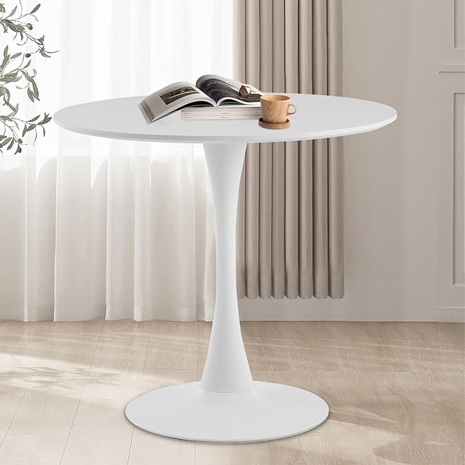 Round Dining Table,31.5”Kitchen Table for 2-4 People,MDF Table Top with Metal Pedestal Base