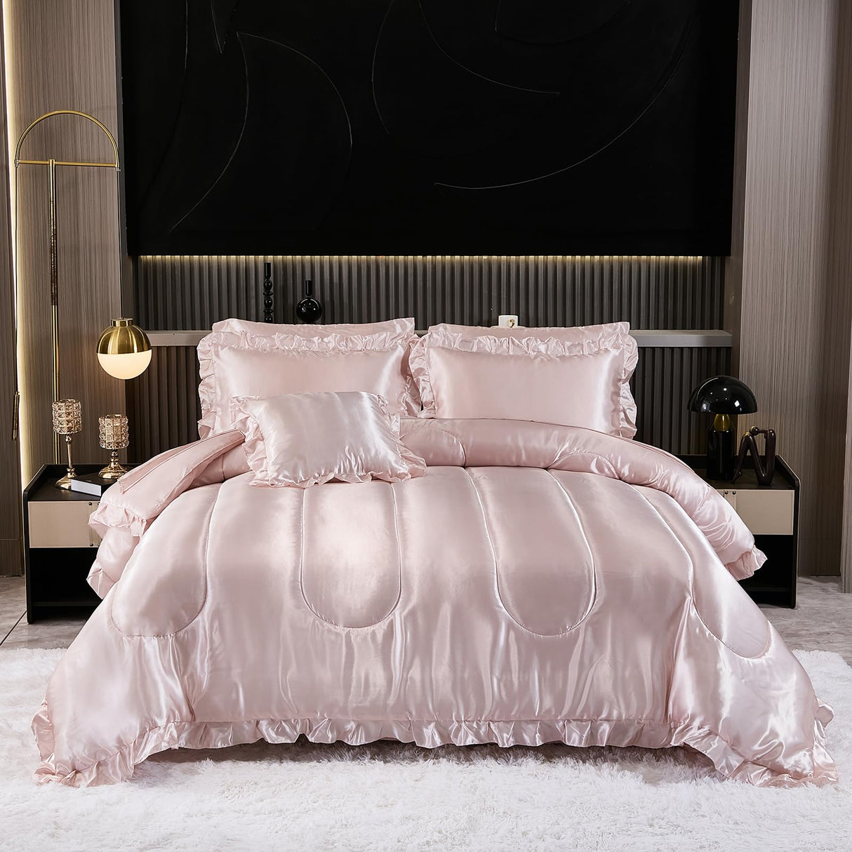 Comforter Set with Sheet Set Queen 8 Pieces Light Pink Bedding Set
