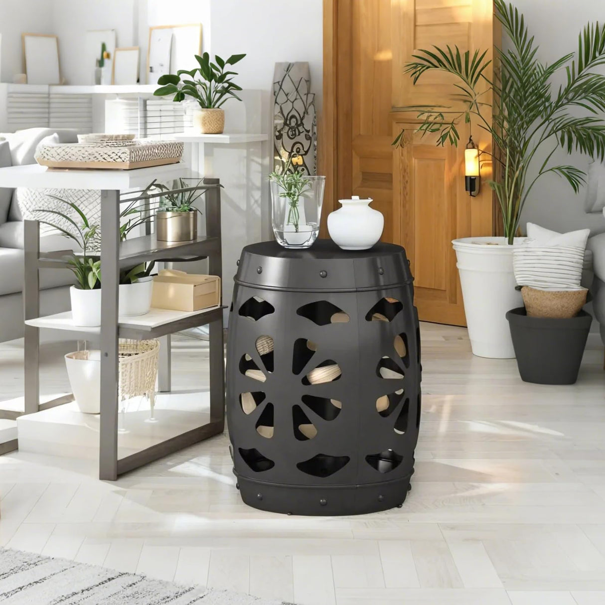 16.5 Inch Metal End Table, Modern Accent Table Industrial Side Tables Iron Frame