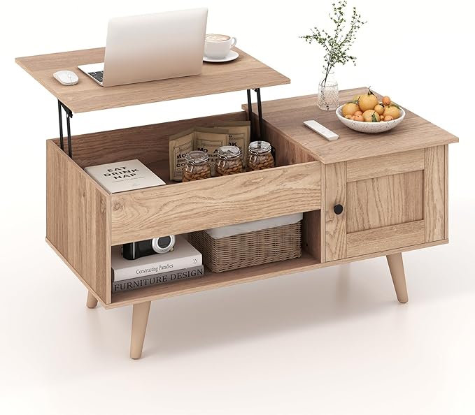 Lift Top Coffee Table, Modern Cocktail Table with Hidden Compartment