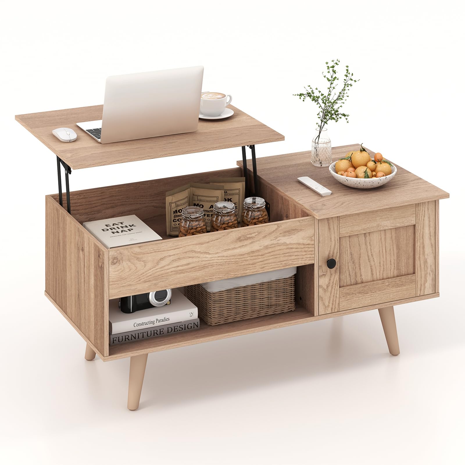 Lift Top Coffee Table, Modern Cocktail Table with Hidden Compartment