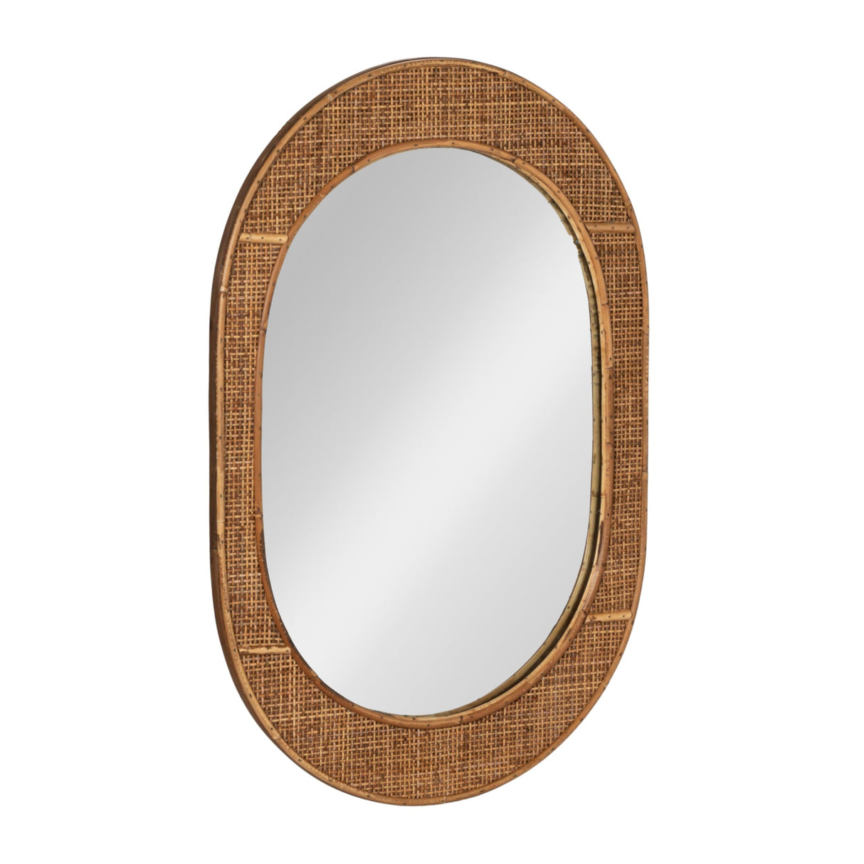 Oval Bamboo and Rattan Framed Wall Mirror, Natural