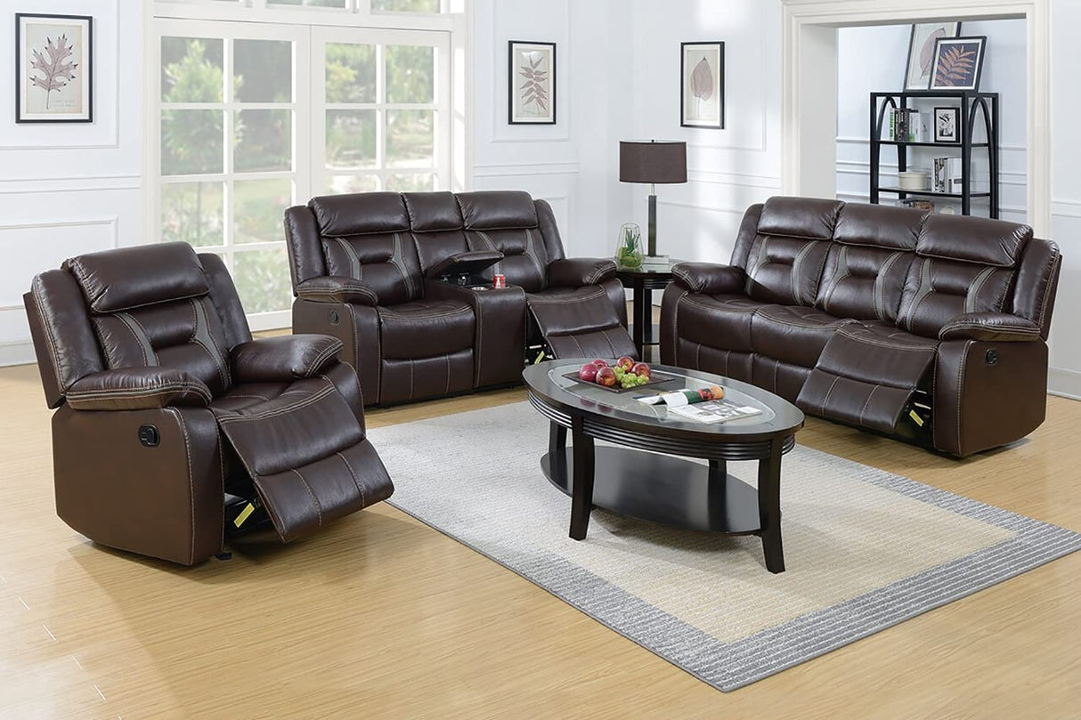 Leatherette Motion Cup Holder Loveseat, Dark Brown