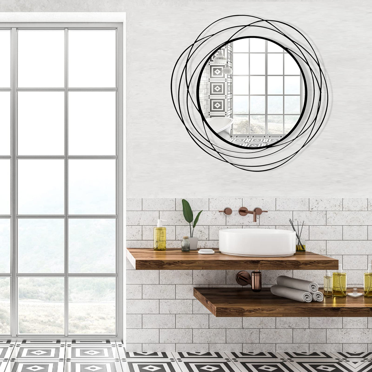 26.8" Round Black Wall Mirror - Large Circle Mirror with Metal Frame