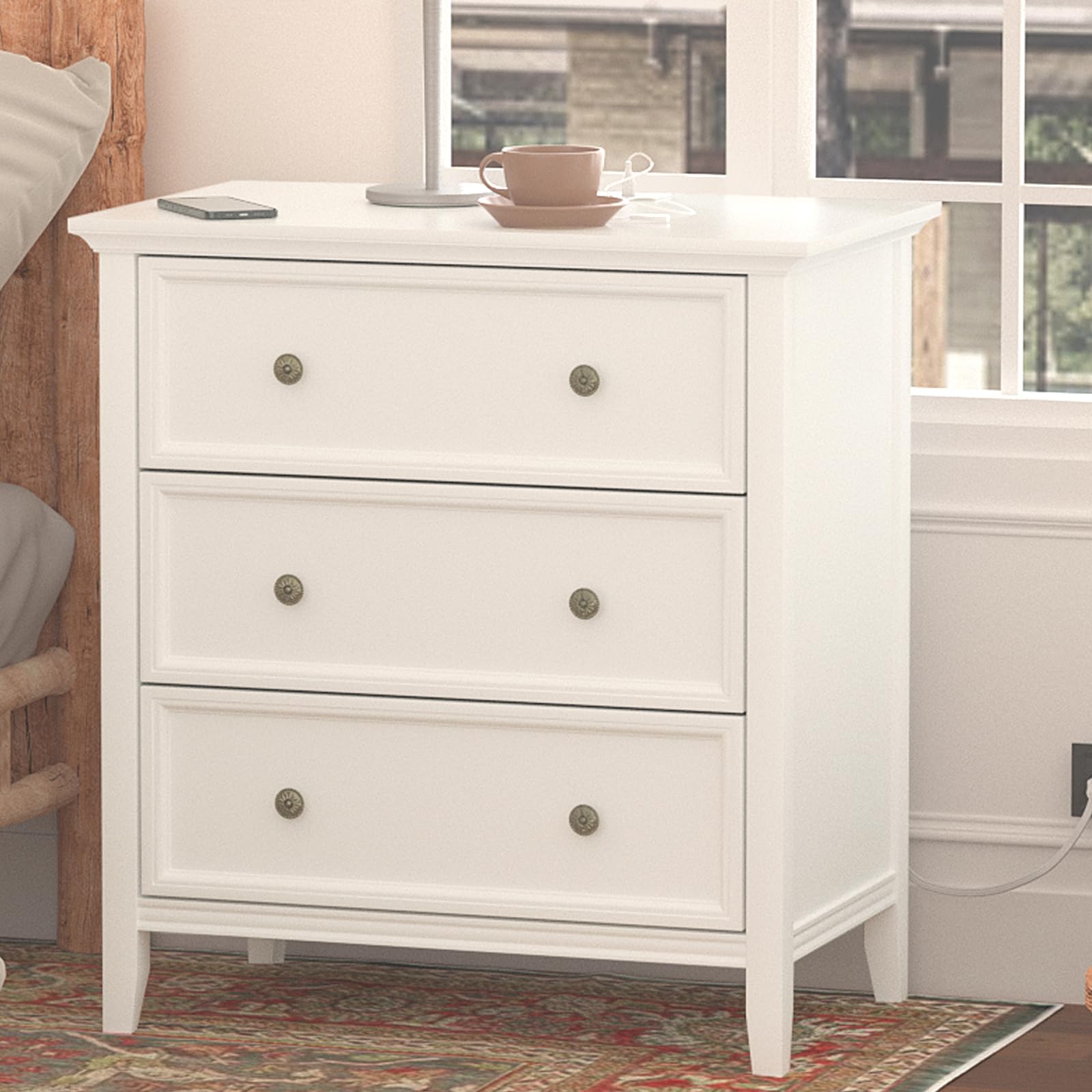 Nightstand with 3 Drawers and Charging Station
