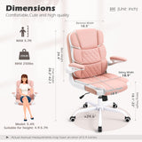 Ergonomic Office Chair Pink PU Leather Desk Chairs Computer Chair with Wheels