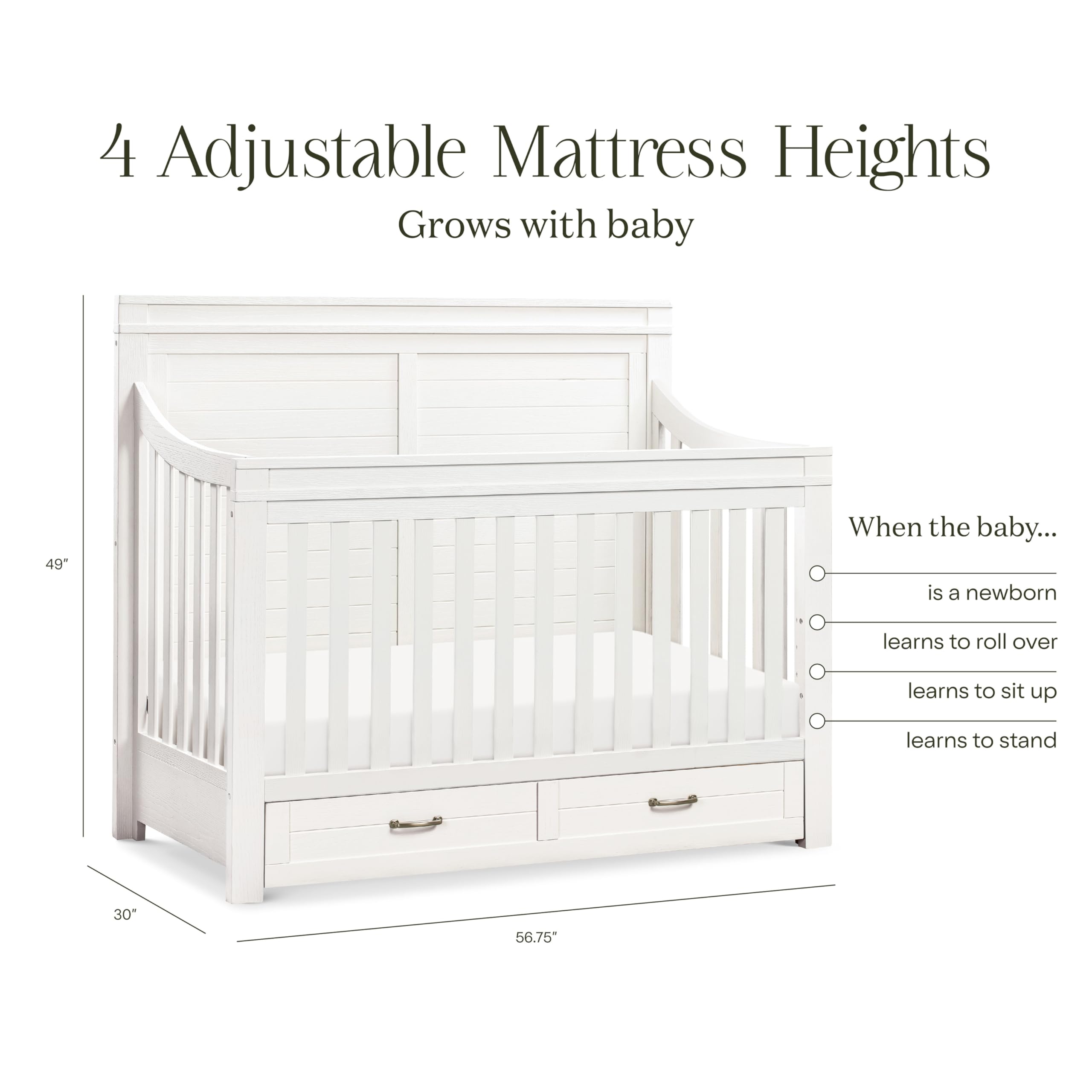Wesley Farmhouse 4-in-1 Convertible Storage Crib in Heirloom White