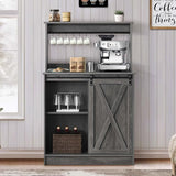 Farmhouse Coffee Bar Cabinet, 47'' Kitchen Coffee Bar with 6 Hooks, Coffee Bar Station