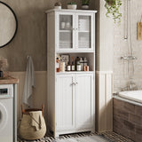 Tall Bathroom Storage Cabinet with with Glass Doors & Adjustable Shelves, Linen