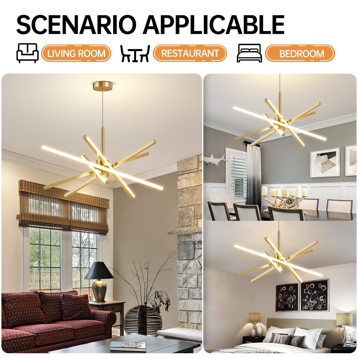 Modern Sputnik Chandelier Ceiling 82W LED Gold Pendant Light Embedded Mount